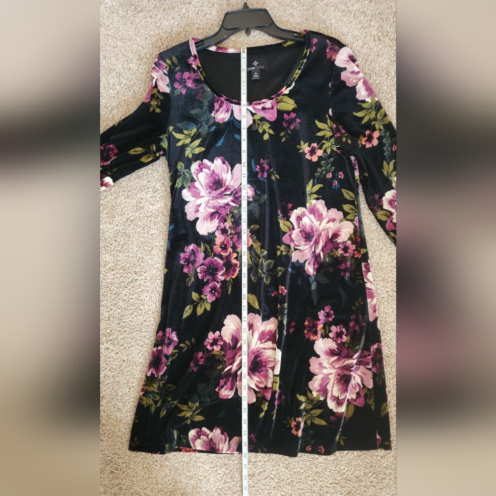 Floral Black Dress with Pink and Purple Flowers